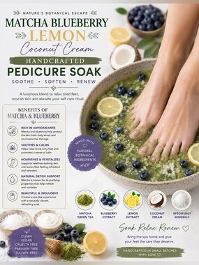 Handcrafted Matcha Blueberry Lemon Coconut Cream Pedicure Soak